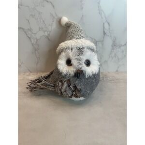 3500467 RAZ 7" Pine cone Gray Owl w/Knit Hat Christmas Ornament Wildlife Forest